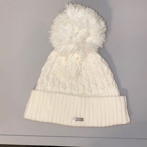 Calvin Klein women’s ivory white beanie with pompom